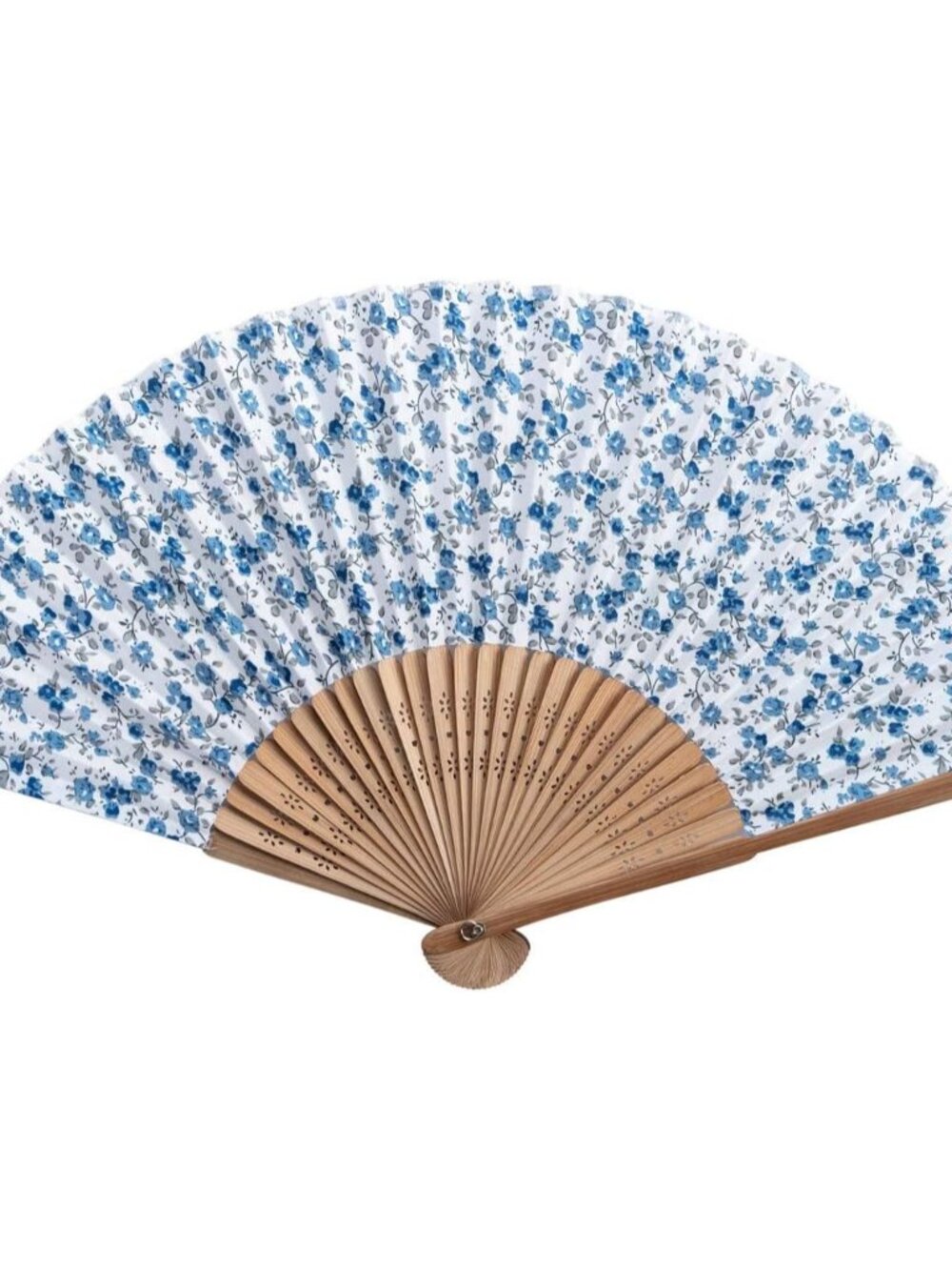 Hand Fan with Beautiful Fabric Printed Blue Floral
